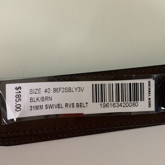NWT Michael Kors 31MM Swivel RVS rectangle buckle leather Belt black size multi - Picture 5 of 9